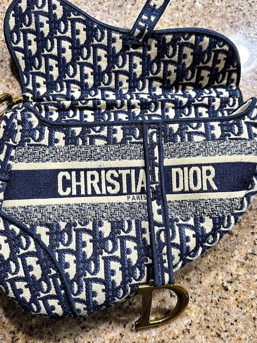 Christian Dior Medium Saddle Bag Blue Dior Oblique Jacquard